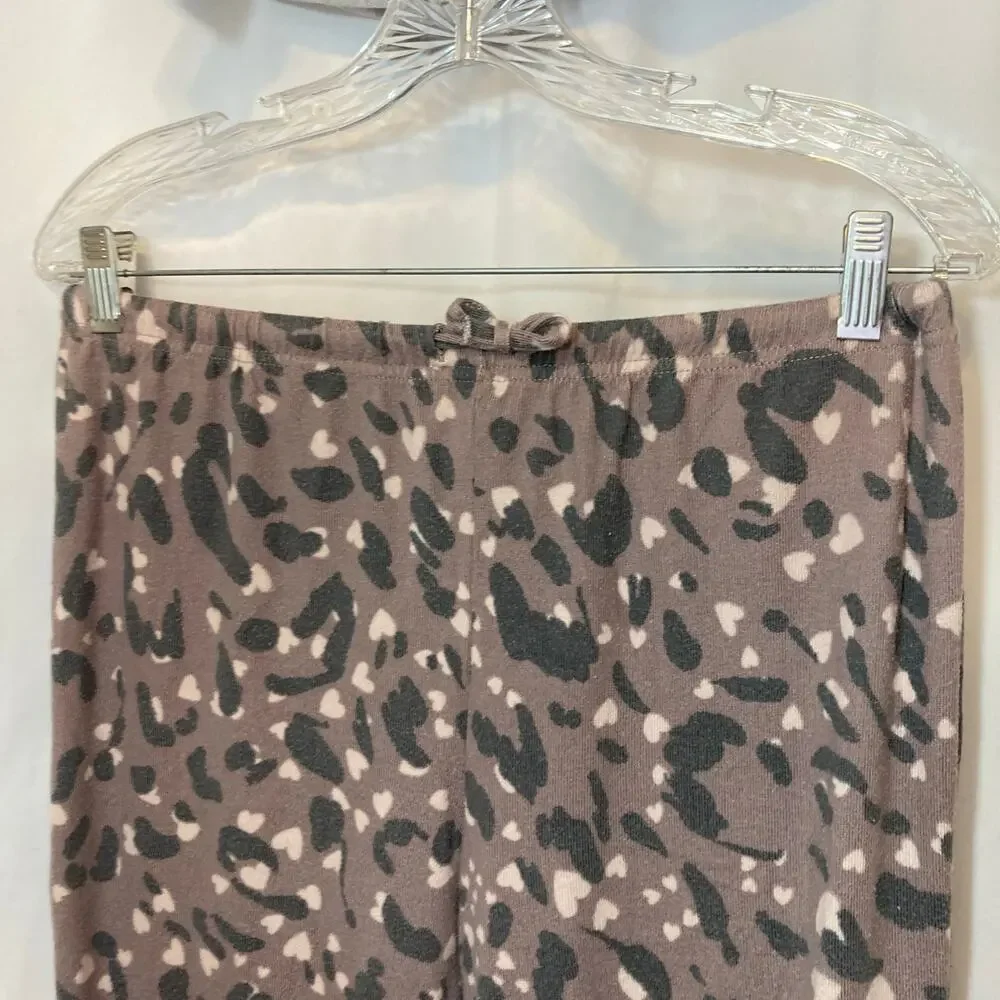 Como Sleep Brown Leopard Print Sweater Pants Two Piece Pajama Loungewear Medium